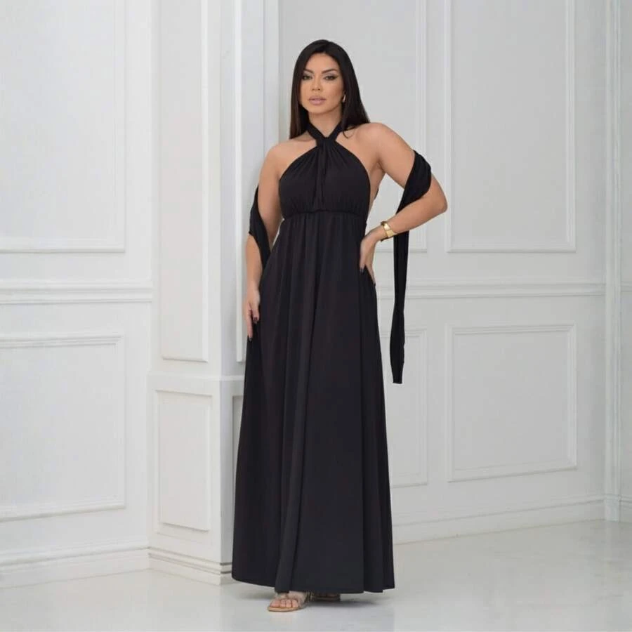 Women's Long Dress Various Ways To Wear Infinity Tie Party Graduation Wedding Baptism - 黑色 - 查看 1