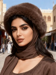 1pc Solid Color Soft Faux Mink Fur Ear Warmer Hat, Autumn/Winter Outfit Essential Warm Headwear, Middle East Series Women Winter Clothes