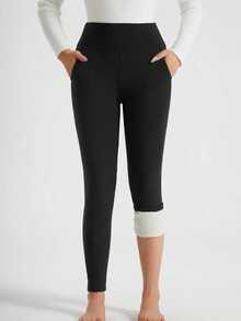 Women'S High Waist Fleece Yoga Pants - High Stretch Warm Leggings For Workout And Fitness Tights - 黑色(有口袋) - 查看 10