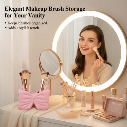 1 Cute Bow-Shaped Makeup Brush Holder - Desktop Storage For Makeup Brushes And Office Supplies, Elegant Makeup Brush Storage, Suitable For Girls, Students, And Creative Decoration Enthusiasts. Applicable Scenarios: Bathroom Storage, Bedroom Storage, Display Cabinets, Wedding Party Decorations, Home Bedroom Decor, Desktop Accessories, Living Room Decoration.
