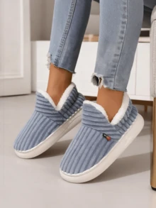 Autumn/Winter Warm Couple Slip-On Slippers,Fluffy Slippers - Grey - View 3