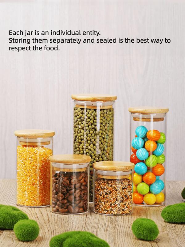 Frasco de almacenamiento de vidrio borosilicato de alta calidad, un recipiente de almacenamiento sellado para granos, cereales, frutas secas, cáscara de mandarina seca y té. Diseño cilíndrico recto con tapa de bambú, simple y transparente para el almacenamiento en el hogar. Un excelente artículo para Navidad, accesorios de cocina, recipientes para almacenamiento de alimentos