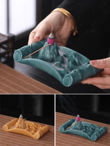 1pc Mountain-Shaped Incense Burner, Elegant High Mountain Waterfall Sandalwood Incense Holder, Suitable For Home Decor, Stick Incense, Backflow Incense Burner, Kitchen, Dining Table, Home Decor (No Electricity) - Multicolor - View 4