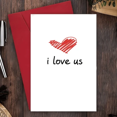 1 张情人节贺卡，“我爱我们”，情侣情人节贺卡，周年纪念贺卡，心形贺卡。