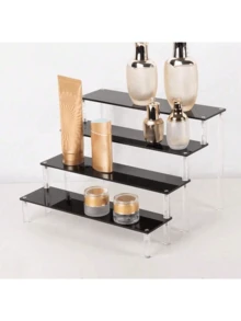 1 pieza Estantería de exhibición de acrílico transparente/negra de varios niveles, de forma trapezoidal de alta gama, para cosméticos como perfumes, lápices labiales, polvos, BB cream, cuidado de la piel, organización de oficina, almacenamiento de figuras de modelos, decoración del hogar, adecuada para el hogar, la tienda, el mostrador, exhibición de joyas - Multicolor - Ver 3