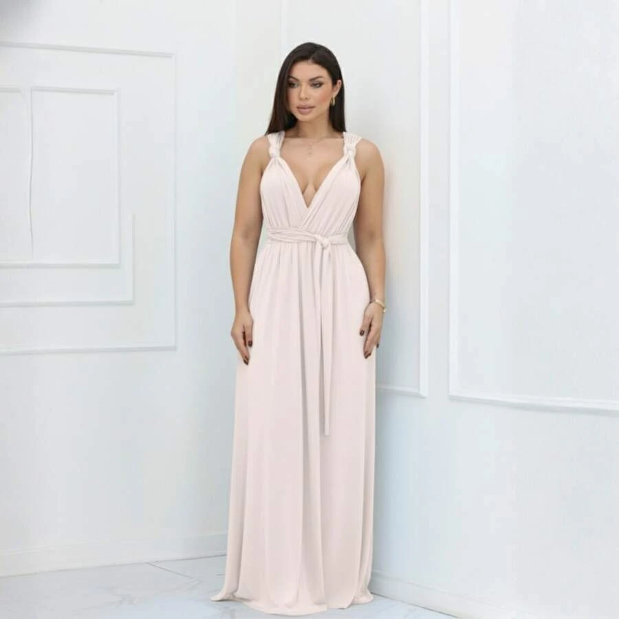 Women's Long Dress - Multiple Ways To Wear - Tie Detail - Infinity Style - Perfect For Parties, Graduations, Weddings, Christenings - Rosa Claro - View 1