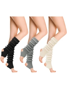 3 Pairs Womens Ballet Leg Warmers 80s Cable Knit Extra Soft Long Leg Warmer For Yoga Dance Winter - Đen + trắng + xám - Xem 1