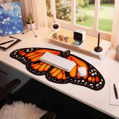 Alfombrilla de escritorio con mariposa lila de 90x40cm, accesorios kawaii para teclado, alfombrilla para portátil, alfombrilla de ratón, alfombra de juegos para PC, protector de escritorio