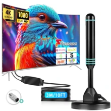 2025 高清电视天线，室内使用 - 远程接收距离可达 180 英里，1080P 和 4K 超高清，支持 HDTV、DVB-T2、DTMB、ATSC、ISDB-T、DAB/FM、建筑 - 黑色 - 查看 9