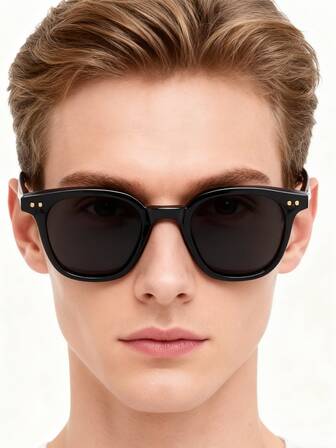 1pc Men's Retro Full Frame Decorative Glasses, Personalized Square & Round Black PC Frame Fashionable Eyeglasses, Suitable For Street Photography, Vacation, Driving