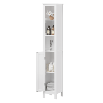 66.92" Tall Bathroom Storage Cabinet With Adjustable Shelves,Slim 1 Doors Freestanding Cabinet With Anti-Tip, Open Compartments, For Home, Small Spaces, Bathroom,Kitchen, Living Room, White