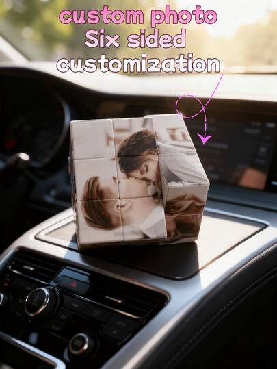 1 pieza Cubo de fotos giratorio de 6 lados personalizado para decoración de coche, regalo de Navidad, decoración del hogar, diseño giratorio + fotos personalizadas, combina estimulación cerebral, regalo de Año Nuevo, entrenamiento de habilidades motoras finas y percepción visual. Adecuado para juego de niños, tanto como regalo de Navidad/cumpleaños como sentimiento festivo. Combina diversión y valor educativo, un guardián de memoria interactivo único para niños.