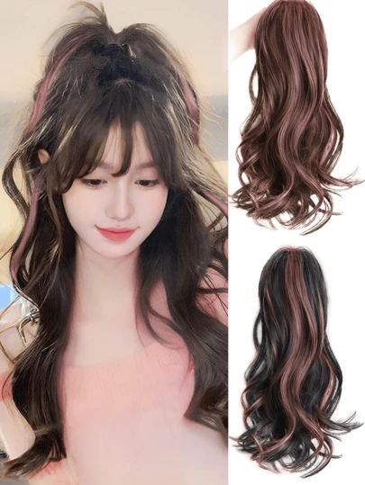 Synthetic Wig Female High-Gloss Pink Ponytail Braided Long Hair Hairstyle Half High Ponytail Braided Wig Hair.