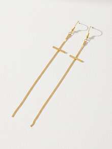 1pc Extra Long Stainless Steel Women's Earrings, Tassel Dangle Earrings, Punk Style, Gold Rectangular Shape With Tassel Detail To Flatter Face Shape, Suitable For Daily Wear, Parties, Music Festivals, Autumn/Winter Outfits - Earrings - View 7