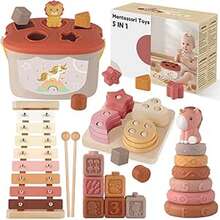 Montessori Sensory Toys, 5 In 1 Montessori Baby Toys Set For 1+ Year With Stacking Building Blocks, Xylophon, Sorting Stacking Toys, Learning Educational Toy For 1 Year Birthday - 彩色 - 查看 1