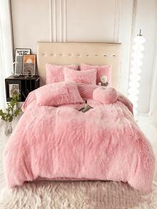 3/4 Set Of Light Luxury Solid Color Plush Bedding, 1/2 Pillowcase+1 Duvet Cover+Heart-Shaped Pillow, With Heart-Shaped Pillow, Twin /Queen/ King, Fluffy, High-End Comfortable, Cute And Cozy, Multi Colored, Comfortable All Year Round (Excluding Bedding And Pillow Core)