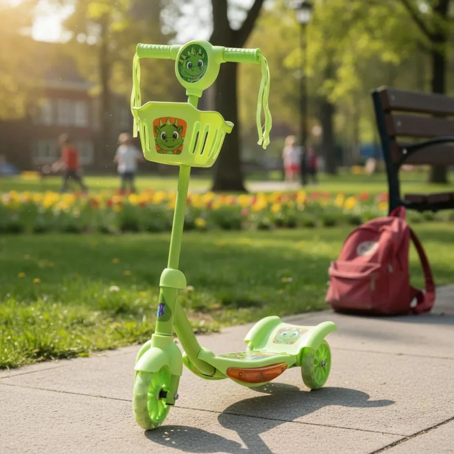 Kids' Scooter With Basket, Lights And Sound - Dino - HK Toys - HK0090 - màu xanh lá - Xem 1