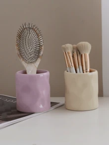 1个纹理树脂化妆刷架，不对称浮雕设计，高端办公桌笔筒，迷你树脂花瓶装饰，适用于客厅、卧室、办公室、节日和生日礼物 - 彩色 - 查看 11