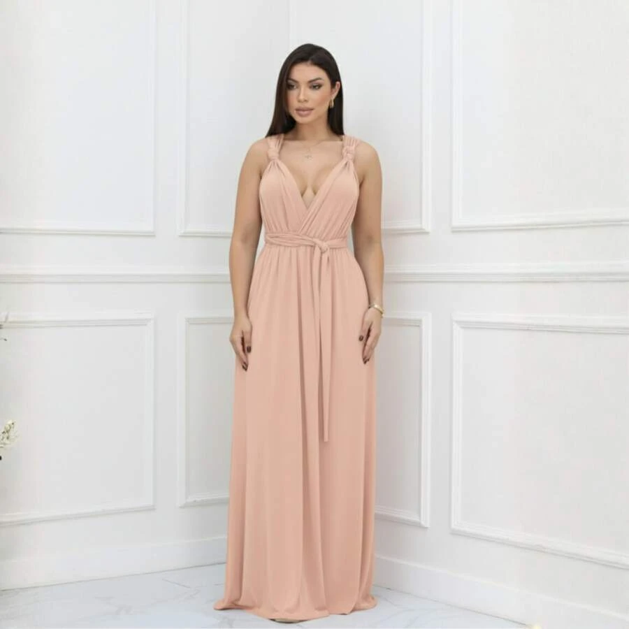 Women's Long Dress - Multiple Ways To Wear - Tie Detail - Infinity Style - Perfect For Parties, Graduations, Weddings, Christenings - Salmon - View 1