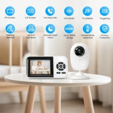 Smart Baby Monitor With 2 Cameras And Audio,App,Long Range,Night Vision,Temperature Sensor,2 Way Talk, Feeding Clock And Lullabies,Home Use - trắng - Xem 3