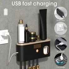 1pc Smart Toothbrush Sterilizer, Wall-Mounted Toothbrush Holder With Toothpaste Dispenser, Toothbrush Organizer With 5 Slots, Bathroom Accessories, Home Decor, Back To School - Multicolor - View 10