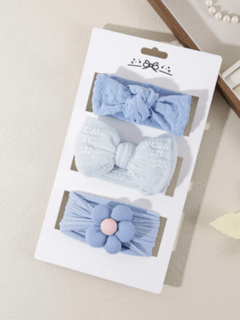 3件套 女童新款秋冬五瓣蕾丝蝴蝶结印花尼龙弹力柔软发箍，适合日常佩戴（无纸卡，仅供展示）