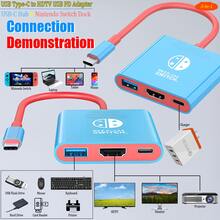 Dock 3 em 1 USB-C Hub Switch para Steam Deck, Adaptador Type-C para HDTV/USB/PD, Estação de Acoplamento para Laptop