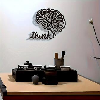 Elegant minimalistisk väggkonst i metall - konstnärlig hjärndesign, modernt hantverksmässig dekorationsskylt för hemmakontor, lämplig för vardagsrum, sovrum, uteplats, kök etc. - idealisk inflyttnings- eller födelsedagspresent, rumsdekoration