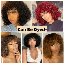 Zealady Short Curly Bob Human Hair Wigs With Bangs Glueless Wigs For Women Human Hair Wear And Go Brazilian Kinky Wave Curly Wigs With Bangs 2*1 Mini Lace Closure Wigs Human Hair Natural Color 10-14 Inch - Natural Black - 查看 6