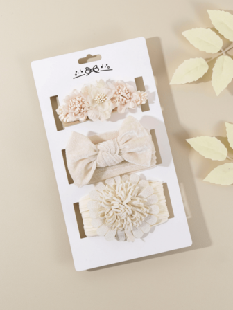 3件套女童花朵猫眼绒面蝴蝶结尼龙弹力柔软发箍，适合日常佩戴（不含纸卡，仅供展示）