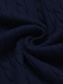 Fractyr Fractyr Men's All-Match Solid Color Twist Floral Crew Neck Sweater, Casual Versatile Long Sleeve, Autumn/Winter - Navy Blue - View 5