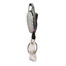 Rhinestone Snap Hook, Metal Oval Retractable Clip, Badge ID Holder