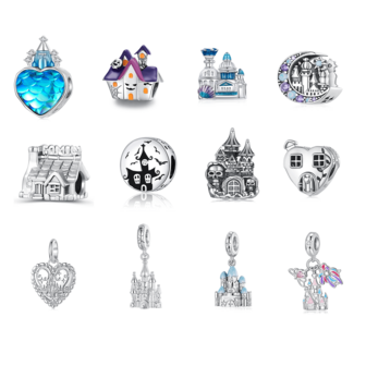  Encanto de la serie Castillo de Fuegos Artificiales Bamoer de plata de ley 925 Colgante de castillo de hadas soñador de cuento de hadas DIY Pulsera con cuentas Joyería exquisita Regalo de lujo personalizado para mujeres, regalo de aniversario, regalo de cumpleaños
