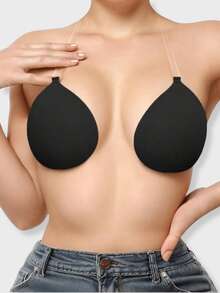 (Dengan Tali Bahu) Stiker Payudara Silikon Tak Terlihat untuk Bra Push-Up, Bra Penopang, dan Stiker Bra untuk Wanita. - Hitam - View 1