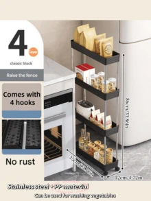 عربة متعددة الوظائف، عربة تخزين رفيعة جداً مع تصريف فارغ، عربة تخزين نحيفة، رف ضيق (العرض 12 سم)، رف تخزين للحمام والمطبخ وغرفة الغسيل، منظم موفر للمساحة، رف أرضي متعدد الطبقات - مصنوع من الفولاذ المقاوم للصدأ والبلاستيك (يمكن استخدامه لغسل الخضروات)، مناسب للأماكن الضيقة