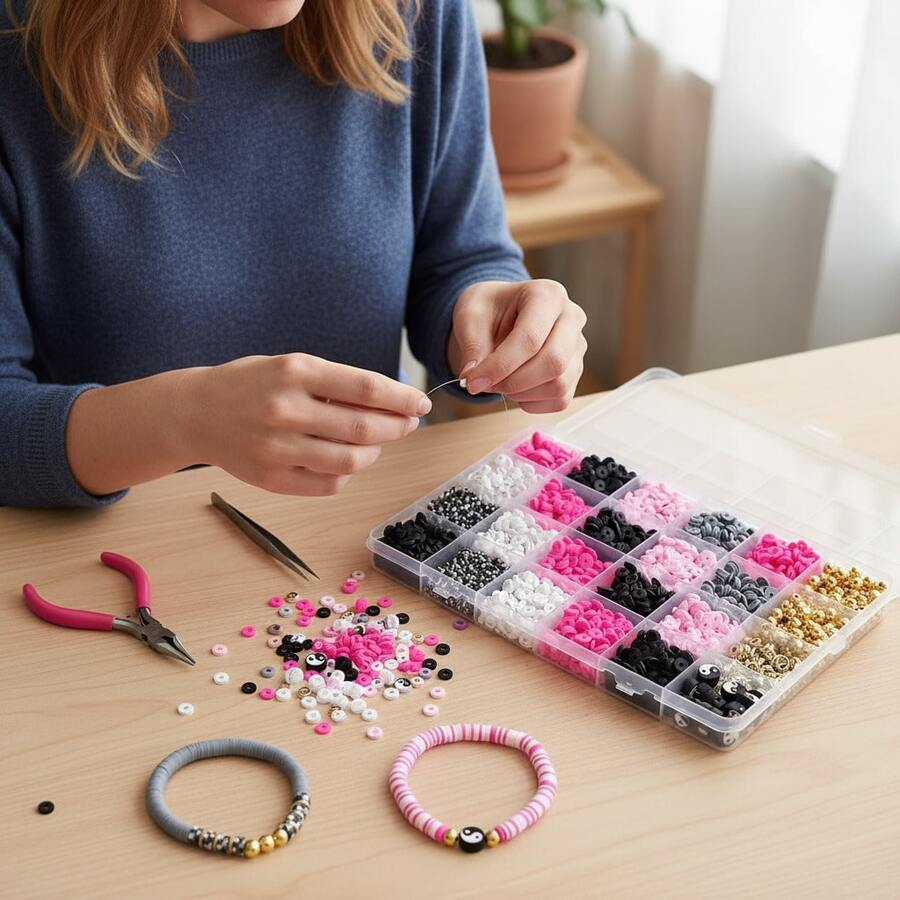 2600 piezas Kit de cuentas de arcilla DIY - Juego de pulseras de la con el Yin Yang y los Ocho Trigramas, con cuentas de cerámica suave y colorida para manualidades de joyería - Multicolor - Ver 1
