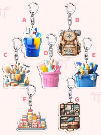 1个亚克力可爱清洁工具钥匙扣/扫帚钥匙扣/拖把钥匙扣/洗洁精钥匙扣/背包钥匙扣/医疗包钥匙圈，2D亚克力钥匙吊坠，钥匙扣配件，节日装饰，适合汽车和包包装饰，理想的周年纪念礼物，春季大扫除，新年礼物