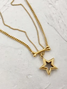 1 件钛钢五角星项链，Y2K 时尚朋克风格拼接中性嘻哈锁骨链，送给女性的独特简约礼物