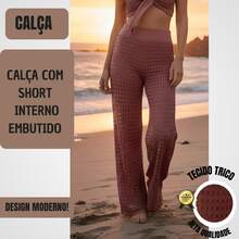 Women's Beach Wide Leg Pants With Shorts High Waist Knit Summer Autumn Spring Fashion Pool Parties - Desnudo - Ver 2