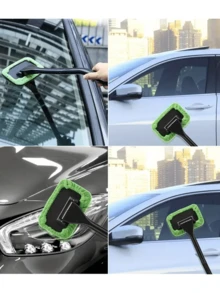 3pcs Upgraded High Density Reusable Microfiber Cleaning Pads With 180° Rotatable Head Car Windshield Cleaner Tool Kit, Suitable For Cars, Trucks, SUVs And RVs, Also Applicable For Kitchen, Bathroom, Furniture, Mirrors, Ceramics, Shower Enclosures, Effectively Removes Fog And Moisture - Multicolor - View 3