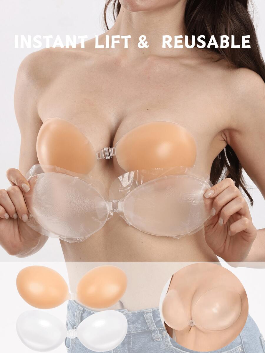 2 buc/set sutien invizibil din silicon fără bretele pentru femei, cu tampoane adezive, potrivit pentru rochii cu bretele spaghete și rochii de mireasă, efect de ridicare și susținere, sutien invizibil ușor și respirabil pentru vară
