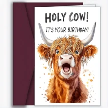 1张趣味高地牛生日贺卡 - “我的天哪！今天是你的生日！”动物图案设计，送给家人、朋友、同事或爱牛人士的完美礼物 - 彩色 - 查看 8