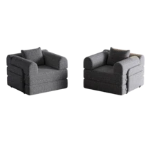 Sofá cama de chenilla 2 en 1 con reposabrazos y almacenamiento, con tres estructuras metálicas y múltiples opciones de configuración. - Gris - Ver 8