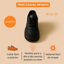 Tênis Escolar Infantil Masculino Feminino Antiderrapante Confortável Macio Casual Menino Menina - Preto - Visão 2