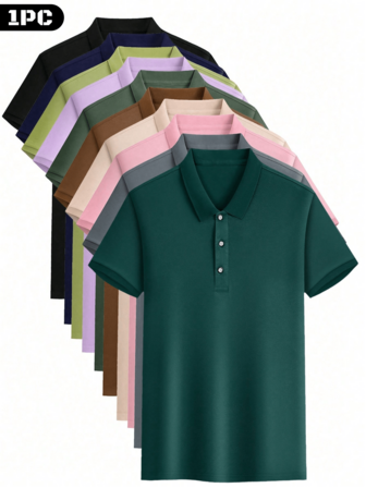 In Stock, Available In Multiple Colors, Summer Lightweight Business Casual Polo Shirt, Short Sleeve Sports T-Shirt, Solid Color Men's Undershirt, Contrast Button T-Shirt