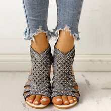 New Summer Fashion Studded Openwork Platform Roman Sandals, Outdoor Beach Sandals, Breathable Synthetic Leather Fabric And Lining, Zip Closure, Non-Slip Rubber Sole. - màu đen - Xem 1
