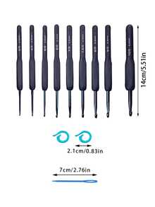 4件套蓝色钩针套装，包含1个硅胶柄钩针、1根7厘米蓝色塑料针、2个蓝色记号扣，一套完整的初学者钩针工具套装。 - 藏蓝色 - 查看 9
