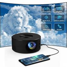 便携式迷你投影仪，内置立体声扬声器和USB供电 - 护眼家庭影院，支持屏幕镜像，设计紧凑，适合室内/室外电影、游戏、旅行，迷你便携投影仪，室内娱乐，可壁挂，高效散热系统，多媒体连接