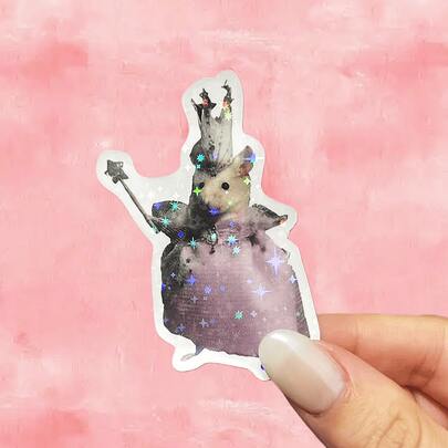 Vinyl Sticker - Waterproof, Scratch-Resistant Matte Surface, Asymmetrical Cartoon Design With Crown And Magic Wand - Self-Adhesive Sticker Suitable For Laptop, Helmet, Motorcycle, Car, Guitar, Scooter, Notebook Decoration, Helmet Decoration, Durable Vinyl