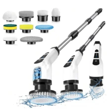 Cepillo de limpieza eléctrico inalámbrico recargable de 1800mAh, resistente al agua IPX7, limpiador de baño y ducha con 9 cabezales de cepillo reemplazables para baño, piso de madera dura, pared, cocina, ducha, vidrio, automóvil, ajustable a 2 velocidades con mango extendido - Multicolor - Ver 14